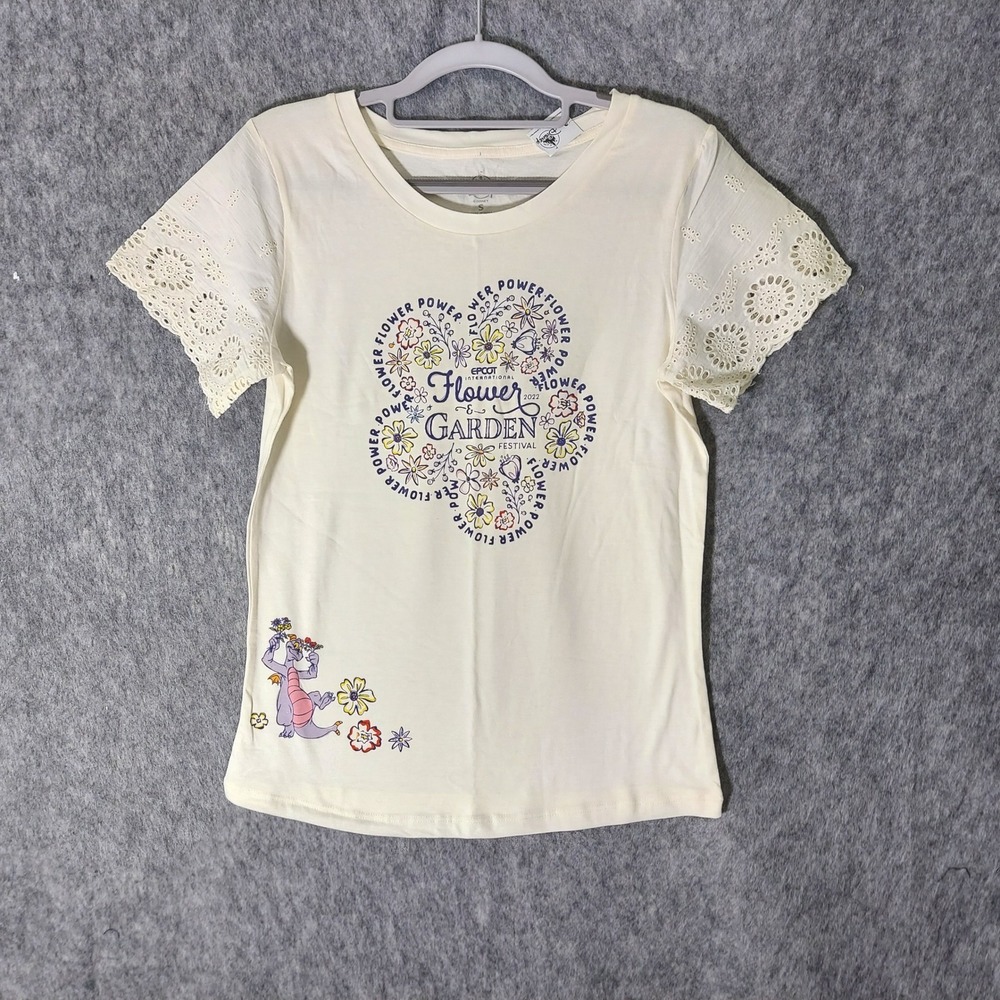 Disney Parks Women Shirt S EPCOT Flower Garden Festival 2022 Figment Embroidered